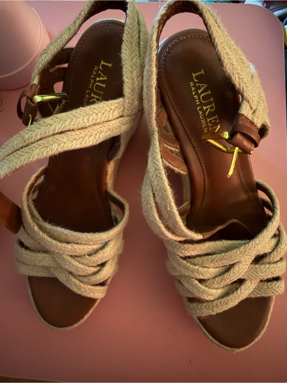 Lauren Ralph Lauren Tan Rope Wedge Sandals  Espadrilles New